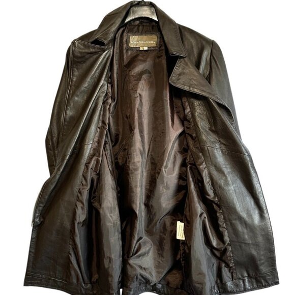 Bod & Christensen Brown Leather Jacket Trench Coat Asym Zip Belted Womens XL - Picture 6 of 16